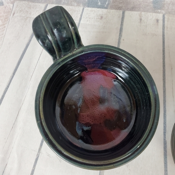 Handcrafted Studio Pottery Handled Soup Bowls Multicolored Glaze Set of 2 - Picture 6 of 16